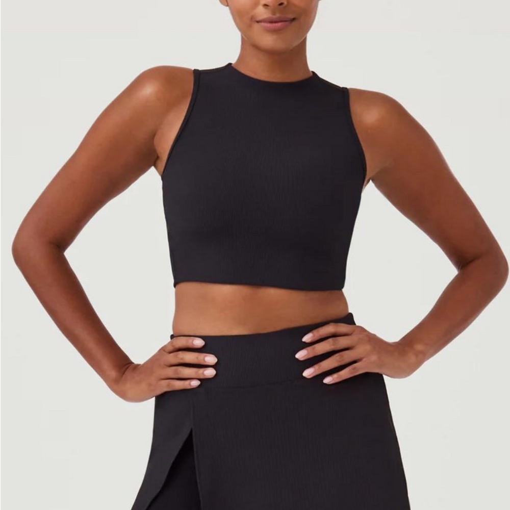 Spanx Countour Ribbed Mock Neck Sleeveless Crop Top Black XS